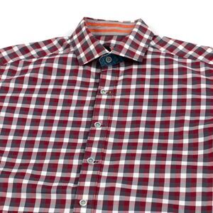 Robert Graham Men's X Collection Shirt Red Plaid‎ Size Medium Flip Cuff EUC